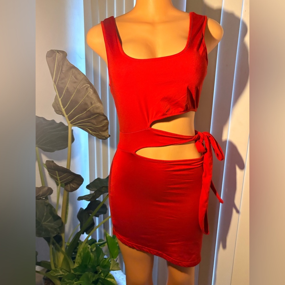 Red Cutout Tie Dress